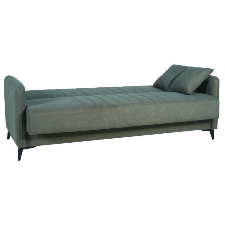 Canapé convertible - 3 places - ENZO - Tissu vert foncé - 2 coussins - Coffre de rangement - 211 x 92 x 98 cm Canapé convertible - 3 places - ENZO - Tissu vert foncé - 2 coussins - Coffre de rangement - 211 x 92 x 98 cm