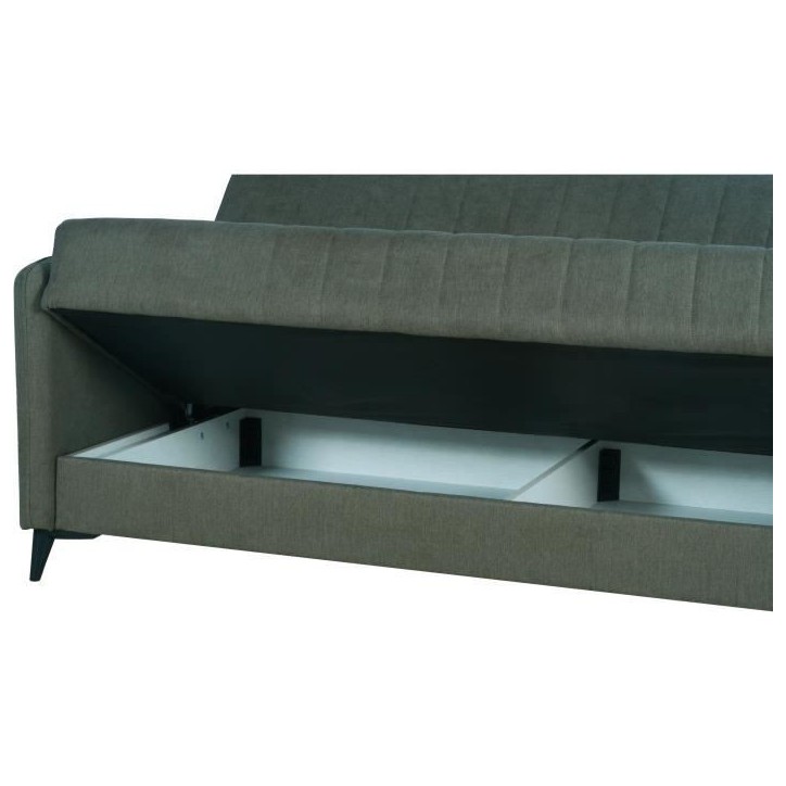 Canapé convertible - 3 places - ENZO - Tissu vert foncé - 2 coussins - Coffre de rangement - 211 x 92 x 98 cm Canapé convertible - 3 places - ENZO - Tissu vert foncé - 2 coussins - Coffre de rangement - 211 x 92 x 98 cm