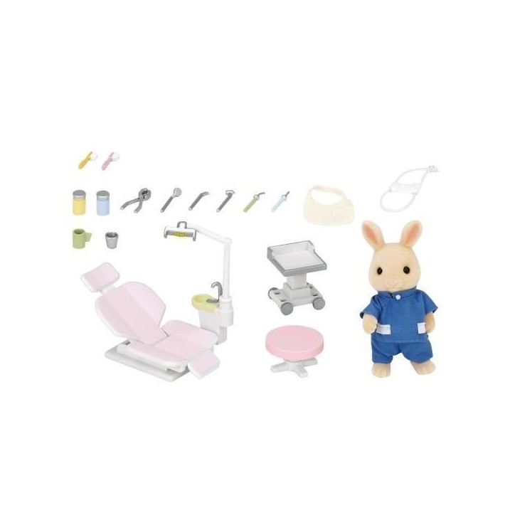 SYLVANIAN FAMILIES - Dentiste et Accessoires - Papa Lapin creme - 14 accessoires inclus