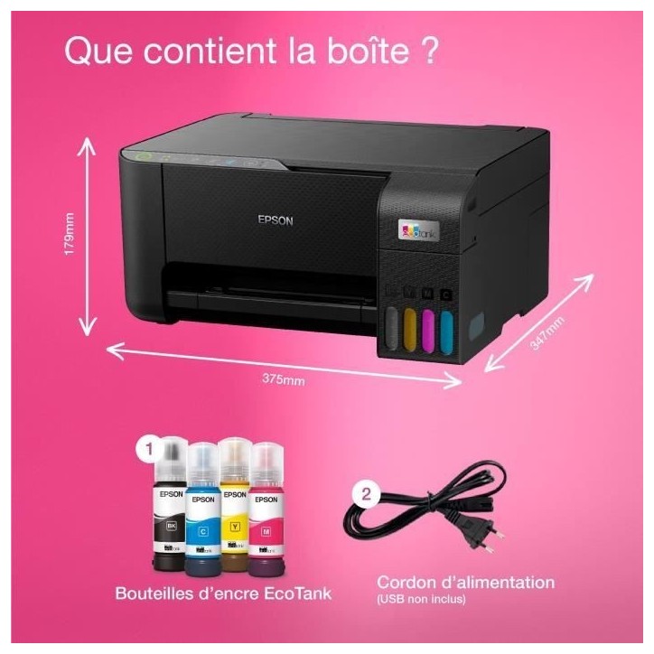 Imprimante multifonction A4 - EPSON - Ecotank ET-2860 - Wi-Fi - Equipée de réservoirs d'encre Imprimante multifonction A4 - EPSON - Ecotank ET-2860 - Wi-Fi - Equipée de réservoirs d'encre