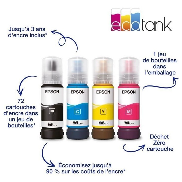 Imprimante multifonction A4 - EPSON - Ecotank ET-2870 - Wi-Fi - Réservoirs d'encre - 3 ans d'encre inclus Imprimante multifonction A4 - EPSON - Ecotank ET-2870 - Wi-Fi - Réservoirs d'encre - 3 ans d'encre inclus