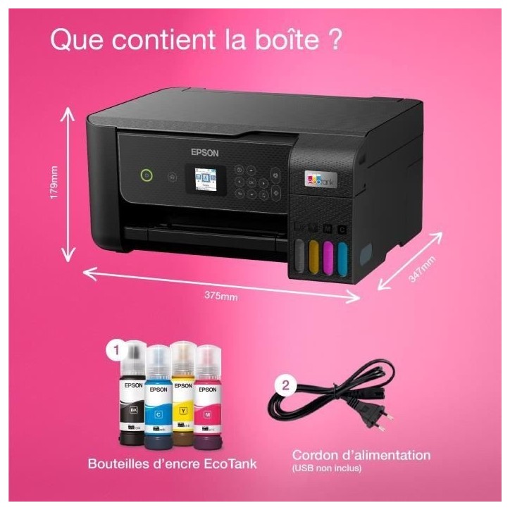 Imprimante multifonction A4 - EPSON - Ecotank ET-2870 - Wi-Fi - Réservoirs d'encre - 3 ans d'encre inclus Imprimante multifonction A4 - EPSON - Ecotank ET-2870 - Wi-Fi - Réservoirs d'encre - 3 ans d'encre inclus