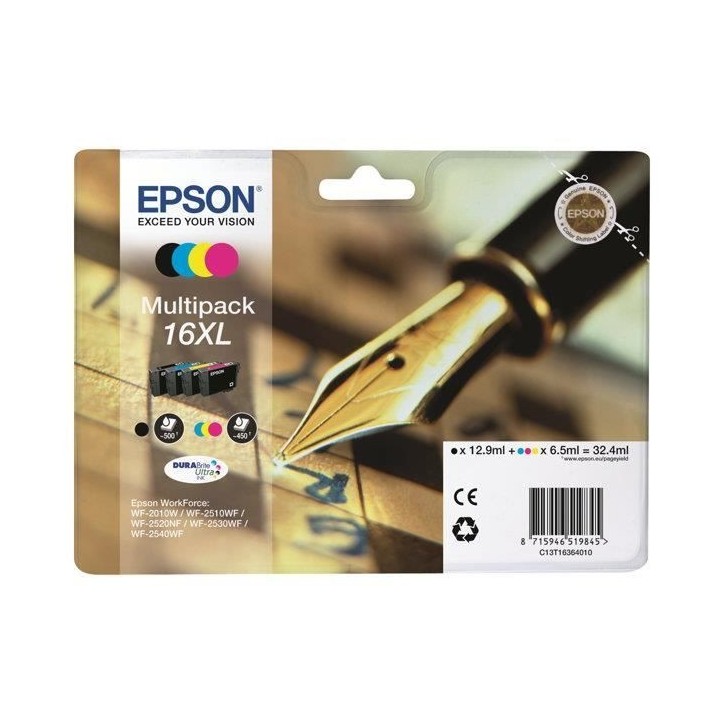 EPSON Multipack 16 XL - Stylo plume - Noir, Cyan, Jaune, Magenta (C13T16364022)