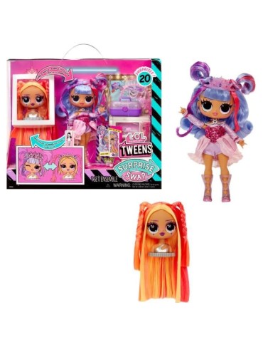 L.O.L. Surprise Tweens Surprise Swap Fashion Doll- Buns-2- Braids Bailey - 1 poupée Tweens 17cm, 1 mini tete a coiffer et des a