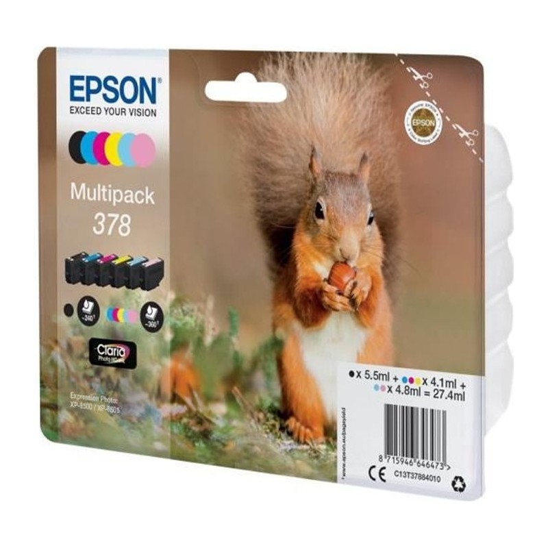 Cartouche d'encre EPSON Multipack 378 - Ecureuil - Noir, Jaune, Cyan, Cartouche d'encre EPSON Multipack 378 - Ecureuil - Noir, Jaune, Cyan,