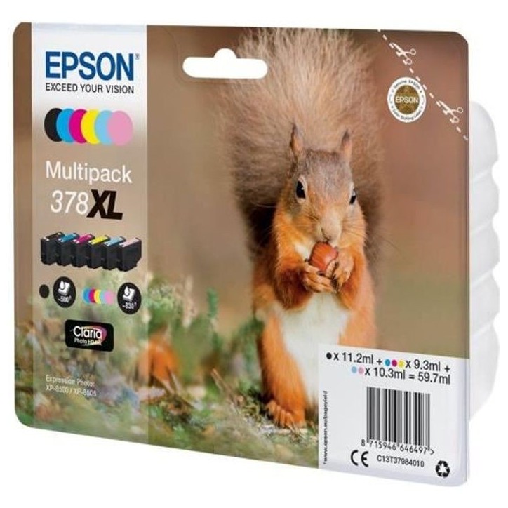 Cartouches d'encre Epson Multipack 378 XL - Noir, Jaune, Cyan, Magenta, Magenta clair, Cyan clair Cartouches d'encre Epson Multipack 378 XL - Noir, Jaune, Cyan, Magenta, Magenta clair, Cyan clair