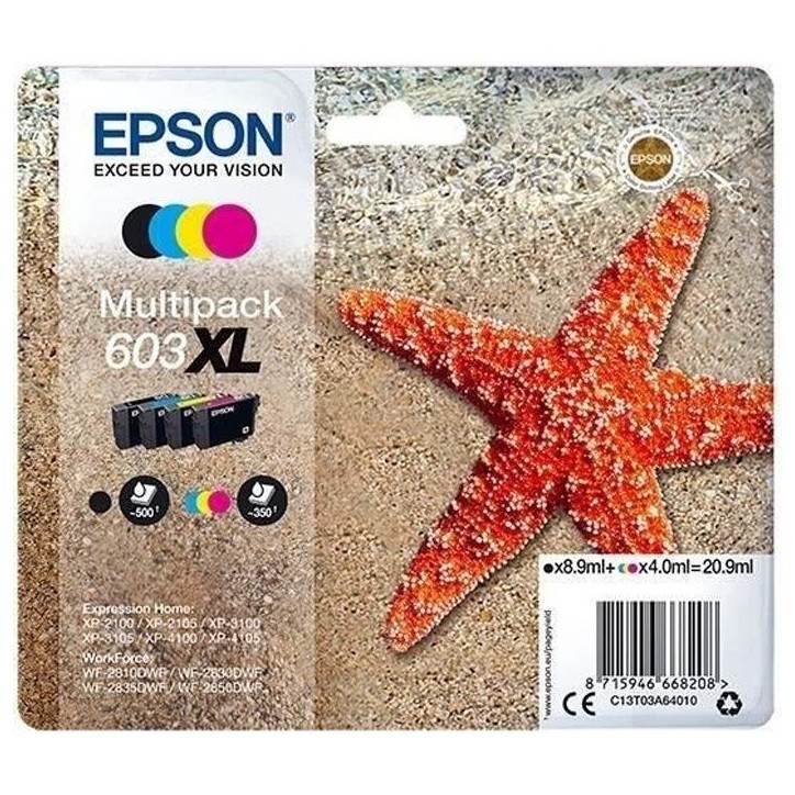 Kit d'encres EPSON Multipack 603 XL - Noir, Cyan, Magenta, Jaune