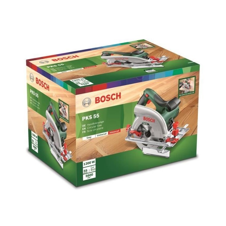 BOSCH Scie circulaire PKS 55A 1200W, 160mm + boîtier récupération - 0603501000 BOSCH Scie circulaire PKS 55A 1200W, 160mm + boîtier récupération - 0603501000