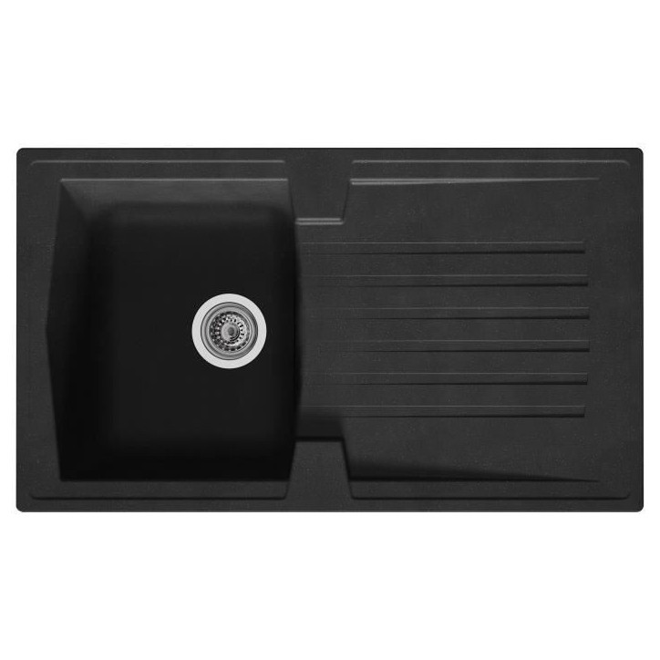STRADOUR Evier cuisine a encastrer 1 bac + 1 égouttoir Arena - Résine - 86 x 50 cm - Noir