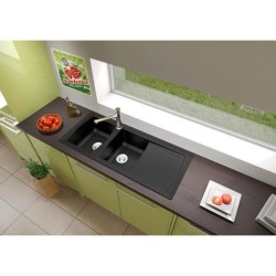 STRADOUR Evier cuisine a encastrer 2 bacs + 1 égouttoir Arena - Rési