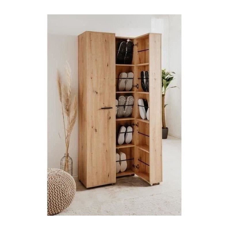 Meuble a chaussures Lugo - Décor chene artisan - 74 x 181,5 x 34 cm -