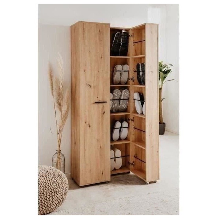 Meuble a chaussures Lugo - Décor chene artisan - 74 x 181,5 x 34 cm - Capacité 32 Paires Meuble a chaussures Lugo - Décor chene artisan - 74 x 181,5 x 34 cm - Capacité 32 Paires