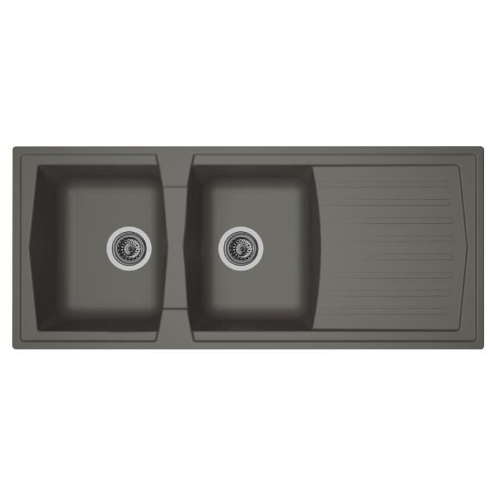 STRADOUR Evier cuisine a encastrer 2 bacs + 1 égouttoir Arena - Résine - 116 x 50 cm - Gris béton