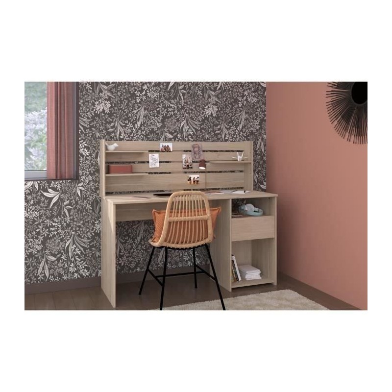 Bureau avec réhausse ESCALE - Décor chene - L 138 x P 60 x H 120 cm Bureau avec réhausse ESCALE - Décor chene - L 138 x P 60 x H 120 cm