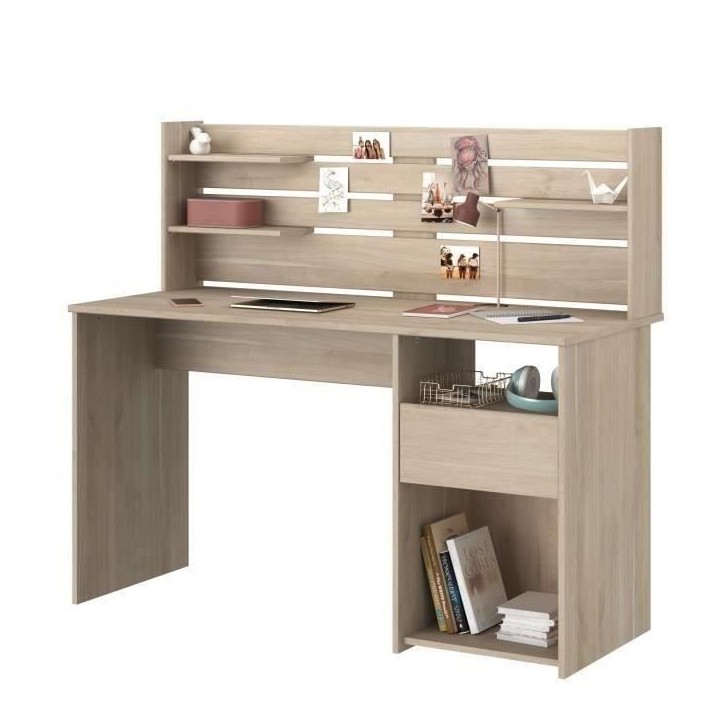 Bureau avec réhausse ESCALE - Décor chene - L 138 x P 60 x H 120 cm - PARISOT Bureau avec réhausse ESCALE - Décor chene - L 138 x P 60 x H 120 cm - PARISOT