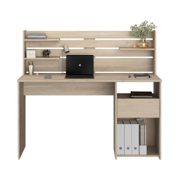 Bureau avec réhausse ESCALE - Décor chene - L 138 x P 60 x H 120 cm - PARISOT Bureau avec réhausse ESCALE - Décor chene - L 138 x P 60 x H 120 cm - PARISOT