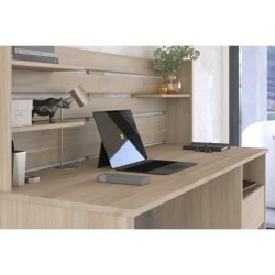 Bureau avec réhausse ESCALE - Décor chene - L 138 x P 60 x H 120 cm