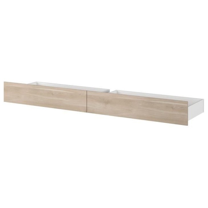 Lit adulte ESCALE 160x200 cm - Décor chene du Japon - 2 tiroirs + Tete de lit - L222,8 x H98,2 x P216,8 cm - Fabriqué en Franc Lit adulte ESCALE 160x200 cm - Décor chene du Japon - 2 tiroirs + Tete de lit - L222,8 x H98,2 x P216,8 cm - Fabriqué en Franc