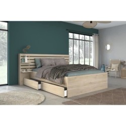 ESCALE Lit adulte 140x190 / 200 cm - Tete de lit + 2 tiroirs - Décor