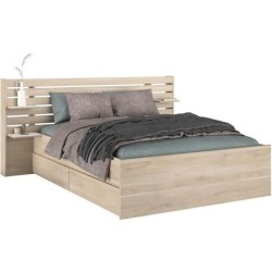 ESCALE Lit adulte 140x190 / 200 cm - Tete de lit + 2 tiroirs - Décor