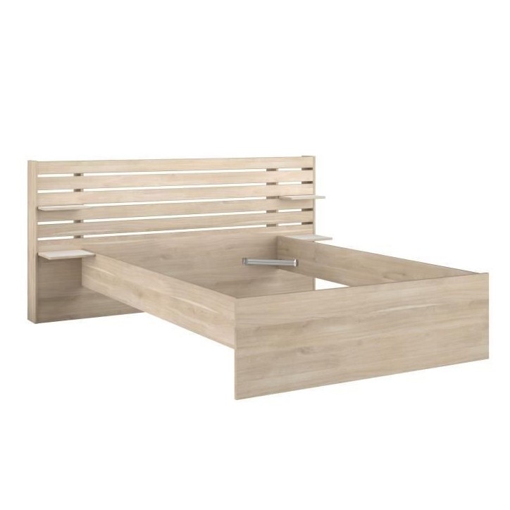 ESCALE Lit adulte 140x190 / 200 cm - Tete de lit + 2 tiroirs - Décor chene du Japon - PARISOT