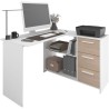 PARISOT Bureau d'angle 3 tiroirs - Décor Blanc / Chene - 121,2 x 74,5