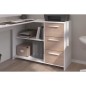 PARISOT Bureau d'angle 3 tiroirs - Décor Blanc / Chene - 121,2 x 74,5 x 111 cm - ESSENTIEL