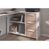 PARISOT Bureau d'angle 3 tiroirs - Décor Blanc / Chene - 121,2 x 74,5