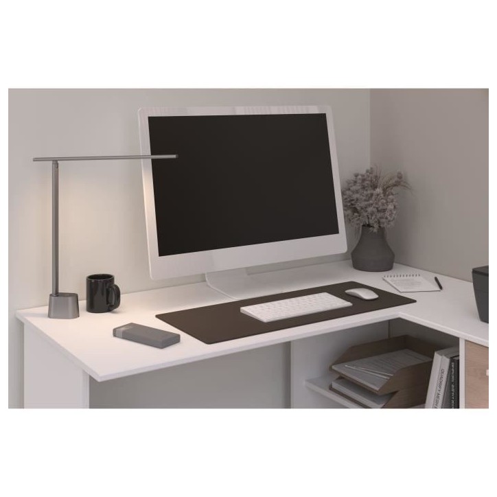 PARISOT Bureau d'angle 3 tiroirs - Décor Blanc / Chene - 121,2 x 74,5 x 111 cm - ESSENTIEL