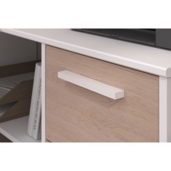 PARISOT Bureau d'angle 3 tiroirs - Décor Blanc / Chene - 121,2 x 74,5