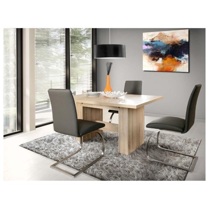 Table a manger extensible de 6 a 12 personnes style contemporain décor chene Sonoma - DINING - L 140-273 x l 90 cm Table a manger extensible de 6 a 12 personnes style contemporain décor chene Sonoma - DINING - L 140-273 x l 90 cm