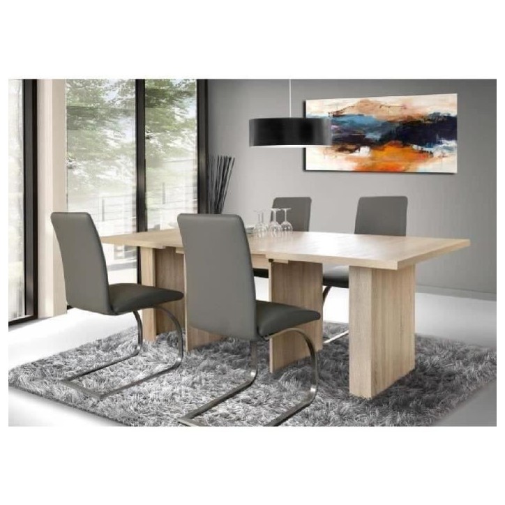 Table a manger extensible de 6 a 12 personnes style contemporain décor chene Sonoma - DINING - L 140-273 x l 90 cm Table a manger extensible de 6 a 12 personnes style contemporain décor chene Sonoma - DINING - L 140-273 x l 90 cm