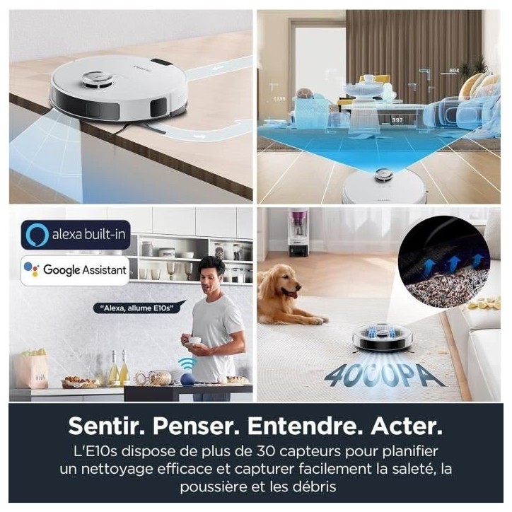 Aspirateur Robot Laveur - EUREKA E10S Blanc - 4000 Pa - 180 min - 200 ml Aspirateur Robot Laveur - EUREKA E10S Blanc - 4000 Pa - 180 min - 200 ml