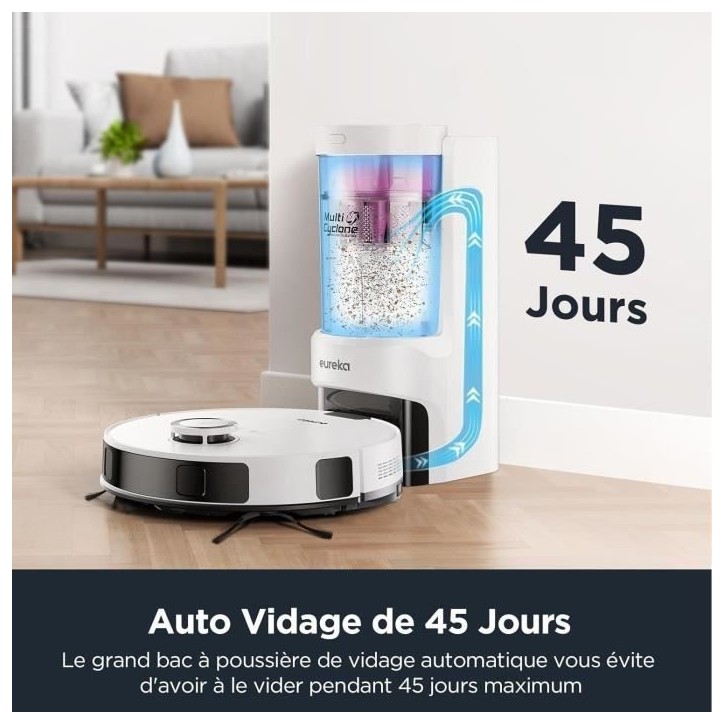 Aspirateur Robot Laveur - EUREKA E10S Blanc - 4000 Pa - 180 min - 200 ml Aspirateur Robot Laveur - EUREKA E10S Blanc - 4000 Pa - 180 min - 200 ml