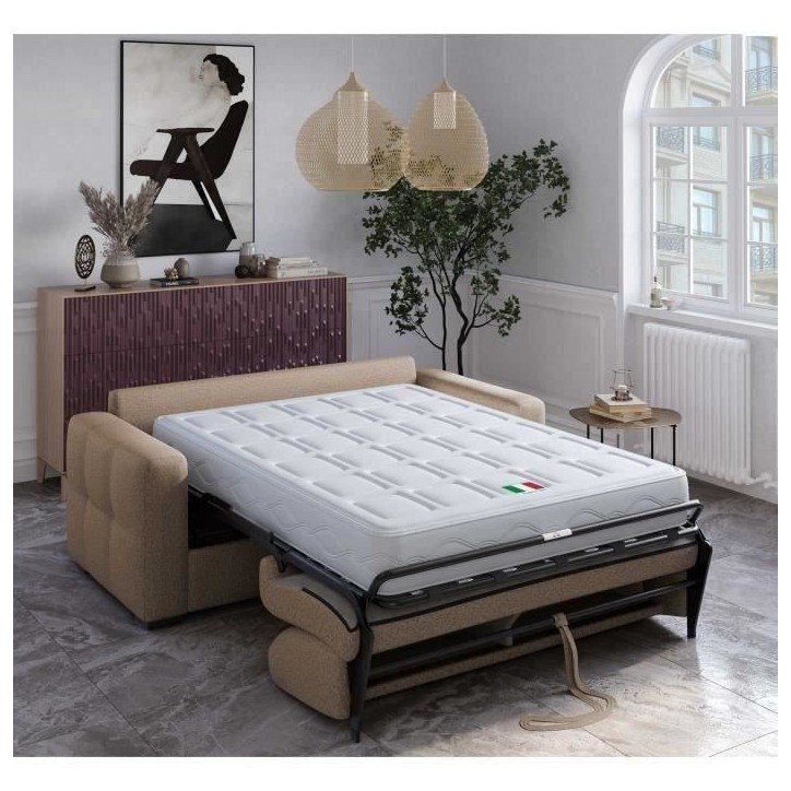 Canapé convertible express - 3 places - EUREKA - Tissu como 5 Antelope - 200 x 102 x 95 cm Canapé convertible express - 3 places - EUREKA - Tissu como 5 Antelope - 200 x 102 x 95 cm