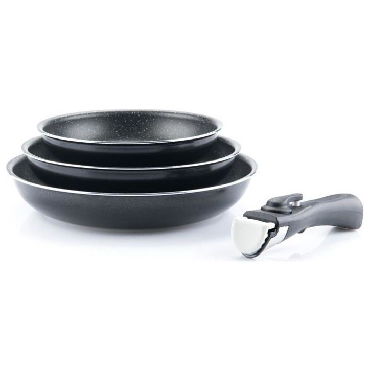 Set de 3 poeles - ARTHUR MARTIN - AM130 - noir - Tous feux dont induction - 20/24/28 cm + 1 poignée - Aluminium Set de 3 poeles - ARTHUR MARTIN - AM130 - noir - Tous feux dont induction - 20/24/28 cm + 1 poignée - Aluminium
