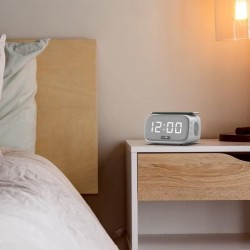 Réveil chargeur enceinte - EVOOM - EV304601 - Blanc avec chargeur san