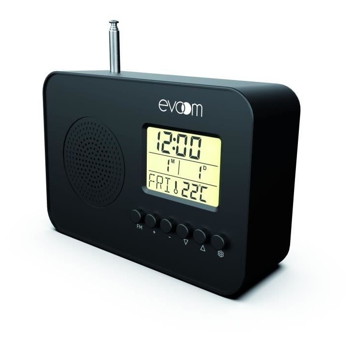 Radio réveil intelligent EVOOM LEKIO avec affichage de la date, heure, température et humidité - Noir Radio réveil intelligent EVOOM LEKIO avec affichage de la date, heure, température et humidité - Noir