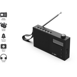 Radio-réveil EVOOM EGY Noir - FM et radio DAB+ - Batterie Piles/USB -