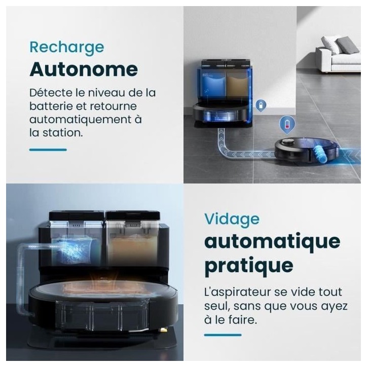 Robot Aspirateur Laveur connecté avec base de vidage EZICLEAN All-in-one Z10 Plus - 240 min - 6000pa - 180m² - 1.5L Robot Aspirateur Laveur connecté avec base de vidage EZICLEAN All-in-one Z10 Plus - 240 min - 6000pa - 180m² - 1.5L