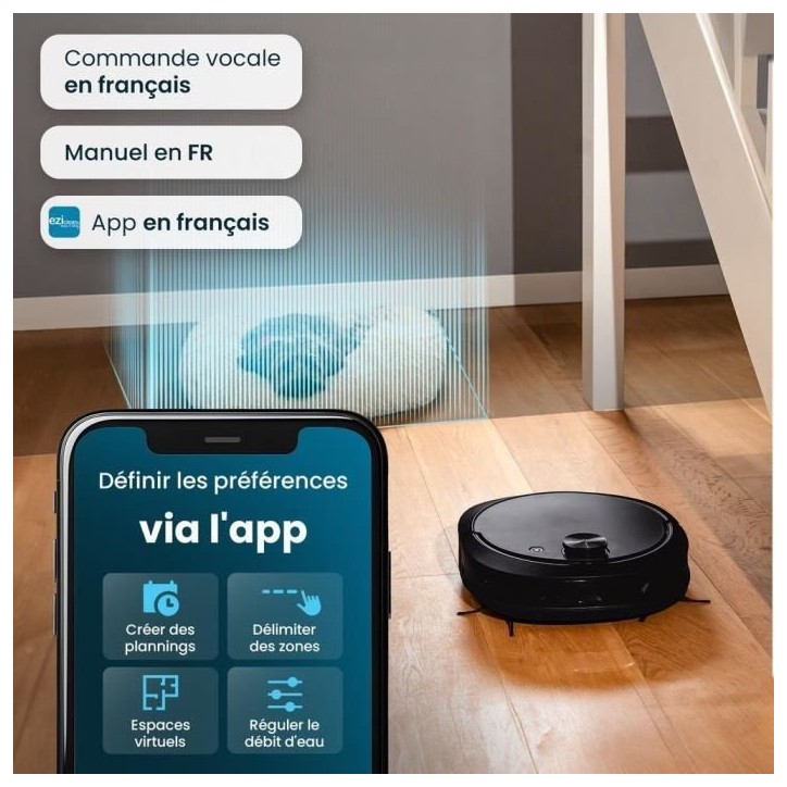 Robot Aspirateur Laveur connecté avec base de vidage EZICLEAN All-in-one Z10 Plus - 240 min - 6000pa - 180m² - 1.5L Robot Aspirateur Laveur connecté avec base de vidage EZICLEAN All-in-one Z10 Plus - 240 min - 6000pa - 180m² - 1.5L