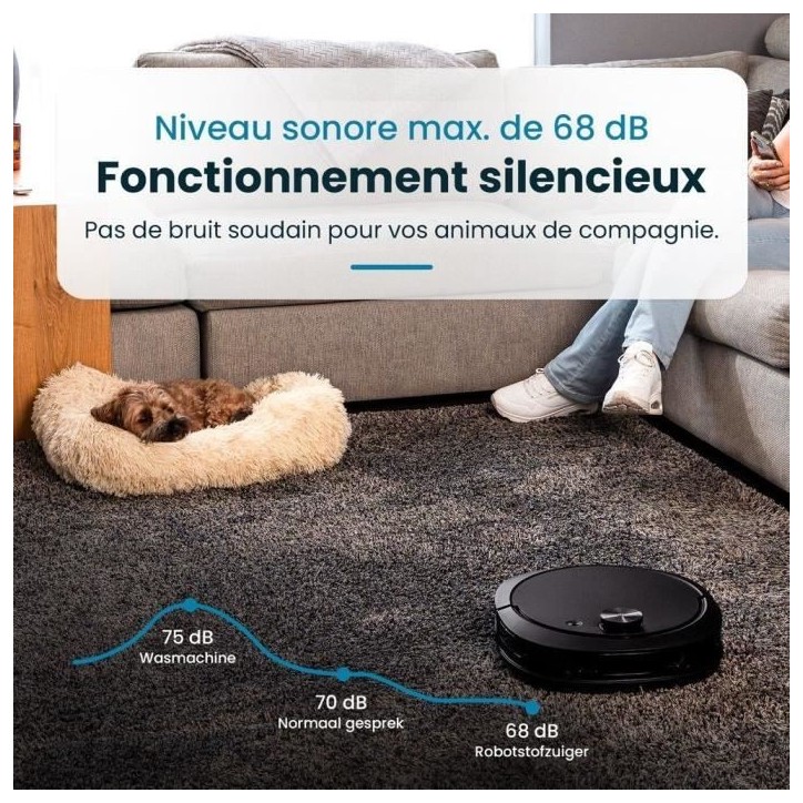 Robot Aspirateur Laveur connecté avec base de vidage EZICLEAN All-in-one Z10 Plus - 240 min - 6000pa - 180m² - 1.5L Robot Aspirateur Laveur connecté avec base de vidage EZICLEAN All-in-one Z10 Plus - 240 min - 6000pa - 180m² - 1.5L
