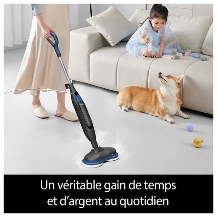 Balai Nettoyeur Vapeur - EZICLEAN STEAM WAVE 360 - 1200 W - 24 g/min - 450 ml - Noir / Bleu Balai Nettoyeur Vapeur - EZICLEAN STEAM WAVE 360 - 1200 W - 24 g/min - 450 ml - Noir / Bleu
