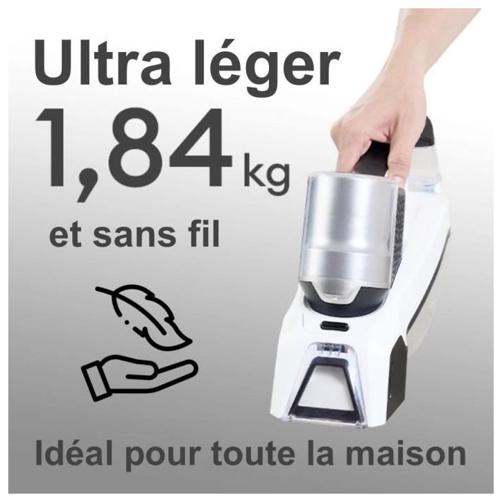 Shampouineuse sans fil - EZICLEAN SPOT REMOVER W100 - 15000 Pa - 60 W - 20 min - 0,5 L - Blanc / Gris Shampouineuse sans fil - EZICLEAN SPOT REMOVER W100 - 15000 Pa - 60 W - 20 min - 0,5 L - Blanc / Gris