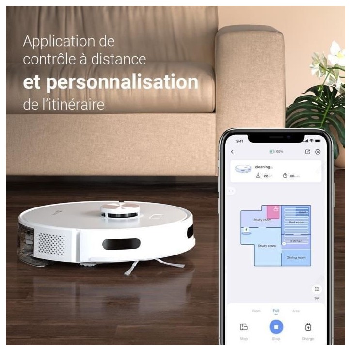 EZVIZ RE5 - Aspirateur Robot Laveur - Puissance 4000 Pa - Navigation LIDAR - Évitement d'obstacles - Détection des tapis