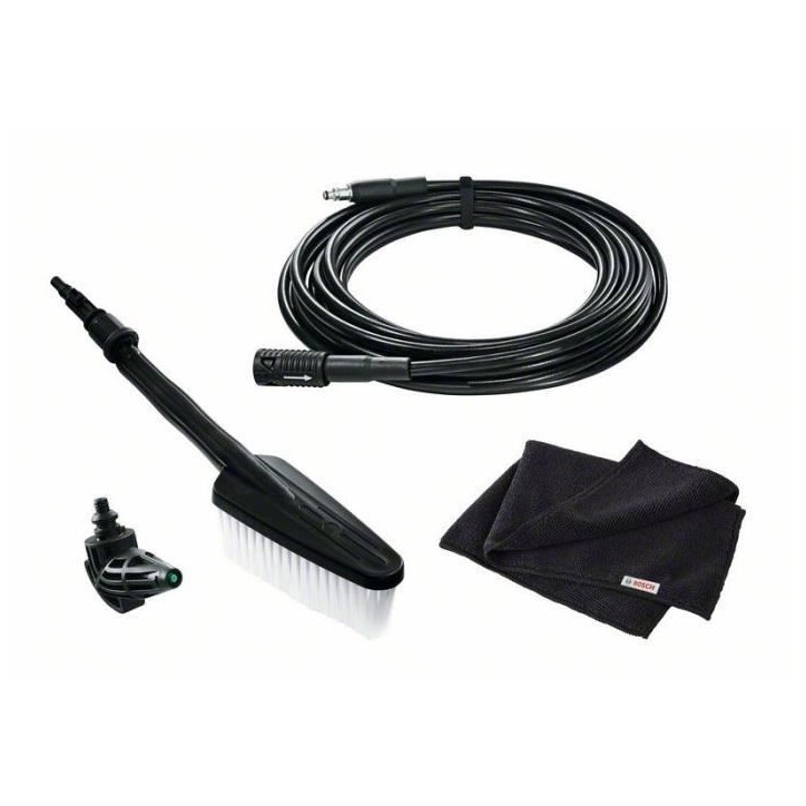 Kit de nettoyage voiture pour nettoyeurs haute pression BOSCH - Brosse de lavage, Tuyau haute pression, Buse a 90°, Chiffon Kit de nettoyage voiture pour nettoyeurs haute pression BOSCH - Brosse de lavage, Tuyau haute pression, Buse a 90°, Chiffon
