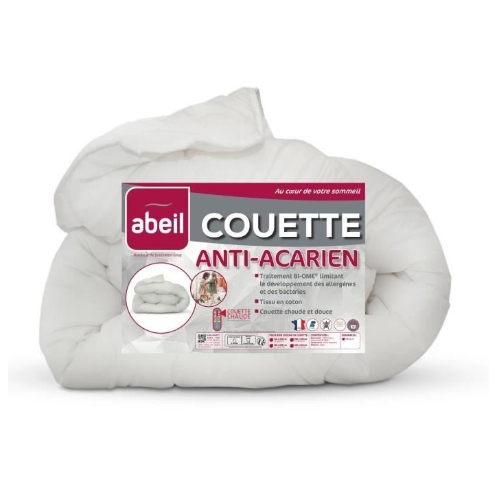 Couette anti-acariens - 220 x 240 cm - Chaude - 400 g/m² 2 personnes - Blanc - ABEIL Couette anti-acariens - 220 x 240 cm - Chaude - 400 g/m² 2 personnes - Blanc - ABEIL
