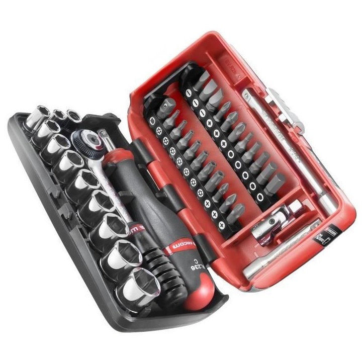 Coffret douilles 1/4'' 6 pans métriques et embouts - FACOM - R2NANOPB - 38 pieces diametre 5,5 a 14mm Coffret douilles 1/4'' 6 pans métriques et embouts - FACOM - R2NANOPB - 38 pieces diametre 5,5 a 14mm