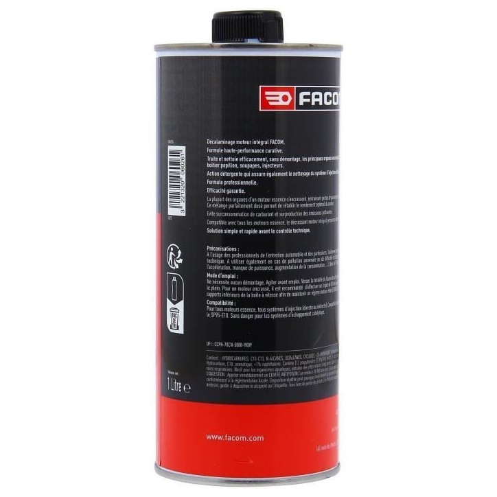 Decalaminage intégral moteur essence preventif 1L - FACOM - soupapes, combustion, vanne EGR, catalyseur, filtre a particules Decalaminage intégral moteur essence preventif 1L - FACOM - soupapes, combustion, vanne EGR, catalyseur, filtre a particules