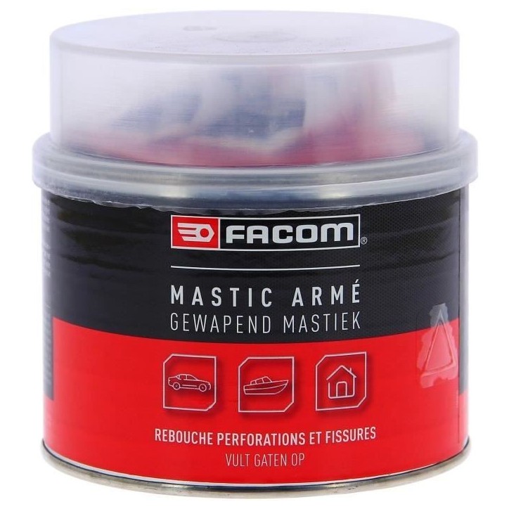 Mastic polyester armé 600g réparation fissures et perforations carrosserie - FACOM - Colle les pieces cassées et les composit Mastic polyester armé 600g réparation fissures et perforations carrosserie - FACOM - Colle les pieces cassées et les composit